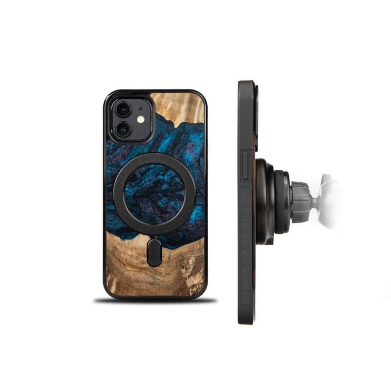 Medinis ir dervos dėklas skirtas iPhone 12/ 12 Pro MagSafe Bewood Unique Neptun - tamsiai mėlyna ir juoda