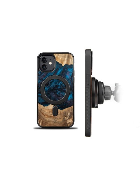 Medinis ir dervos dėklas skirtas iPhone 12/ 12 Pro MagSafe Bewood Unique Neptun - tamsiai mėlyna ir juoda Medinis ir dervos dėklas skirtas iPhone 12/ 12 Pro MagSafe Bewood Unique Neptun - tamsiai mėlyna ir juoda
