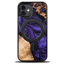 Medinis ir dervos dėklas skirtas iPhone 12/ 12 Pro MagSafe Bewood Unique Violet - violetinė ir juoda