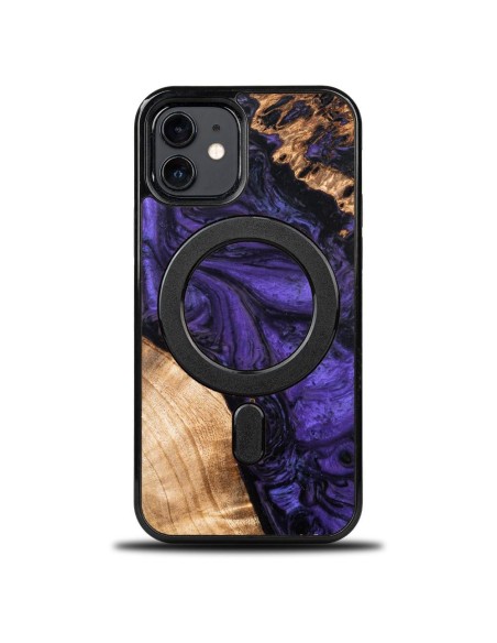 Medinis ir dervos dėklas skirtas iPhone 12/ 12 Pro MagSafe Bewood Unique Violet - violetinė ir juoda Medinis ir dervos dėklas skirtas iPhone 12/ 12 Pro MagSafe Bewood Unique Violet - violetinė ir juoda