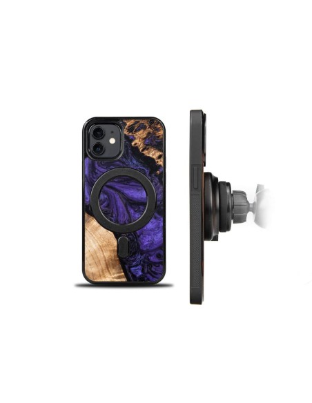 Medinis ir dervos dėklas skirtas iPhone 12/ 12 Pro MagSafe Bewood Unique Violet - violetinė ir juoda Medinis ir dervos dėklas skirtas iPhone 12/ 12 Pro MagSafe Bewood Unique Violet - violetinė ir juoda