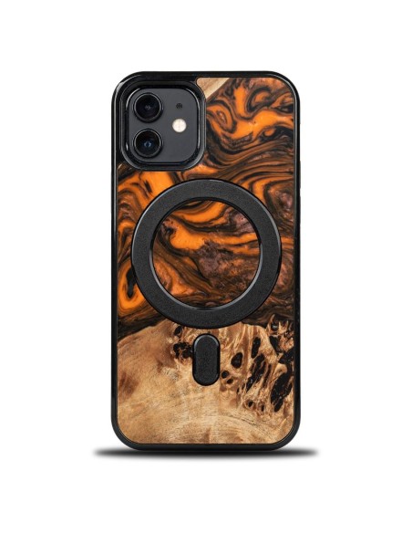 Medinis ir dervos dėklas iPhone 12/ 12 Pro MagSafe Bewood Unique Orange - oranžinė ir juoda