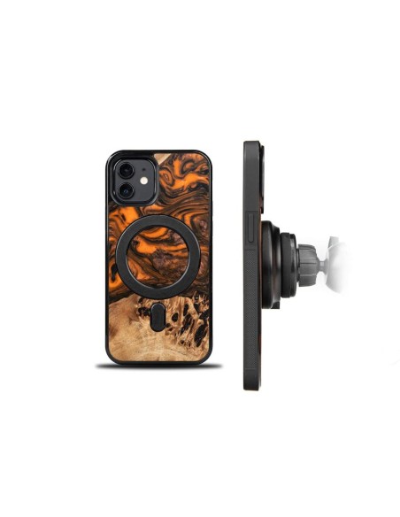 Medinis ir dervos dėklas iPhone 12/ 12 Pro MagSafe Bewood Unique Orange - oranžinė ir juoda