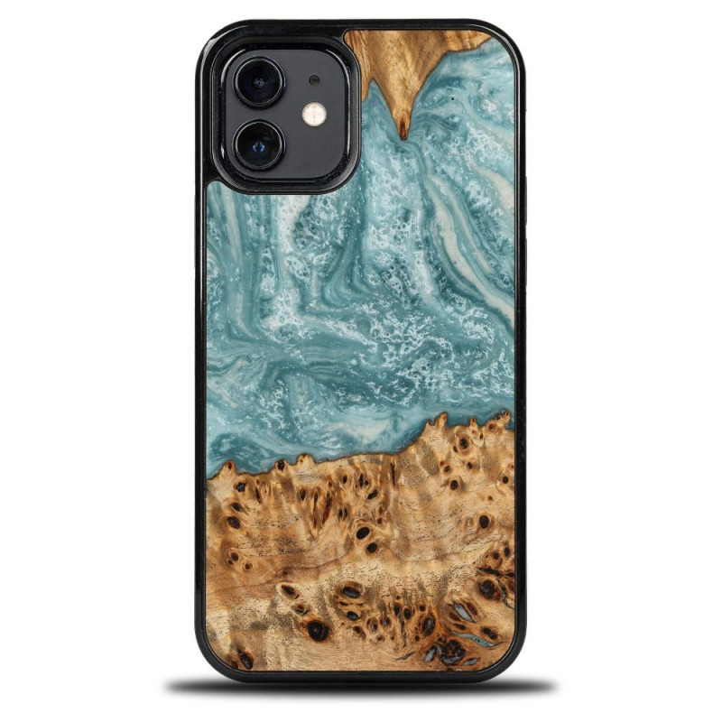 Medinis ir dervos dėklas skirtas iPhone 12/ 12 Pro Bewood Unique Uranus - mėlyna ir balta