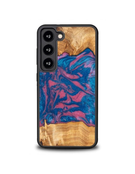 Medinis ir dervos dėklas, skirtas Samsung Galaxy S23 Bewood Unique Vegas - rožinė ir mėlyna Medinis ir dervos dėklas, skirtas Samsung Galaxy S23 Bewood Unique Vegas - rožinė ir mėlyna