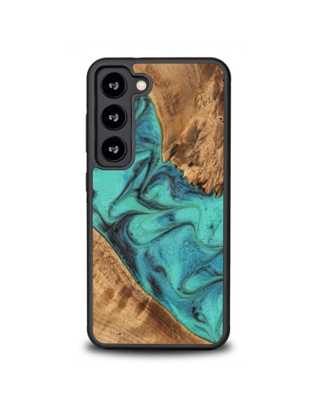 Medinis ir dervos dėklas Samsung Galaxy S23 Bewood Unique Turquoise - turkis ir juodas Medinis ir dervos dėklas Samsung Galaxy S23 Bewood Unique Turquoise - turkis ir juodas
