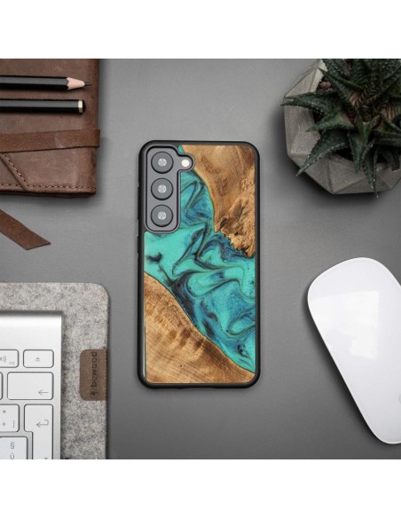 Medinis ir dervos dėklas Samsung Galaxy S23 Bewood Unique Turquoise - turkis ir juodas Medinis ir dervos dėklas Samsung Galaxy S23 Bewood Unique Turquoise - turkis ir juodas