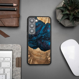 Medinis ir dervos dėklas, skirtas Samsung Galaxy S23 Bewood Unique Neptun - tamsiai mėlyna ir juoda