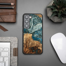Medinis ir dervos dėklas Samsung Galaxy S23 Bewood Unique Planet Earth - mėlynai žalias
