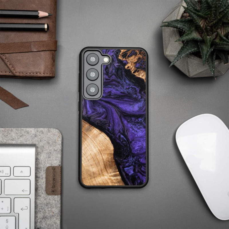 Medinis ir dervos dėklas Samsung Galaxy S23 Bewood Unique Violet - violetinė ir juoda