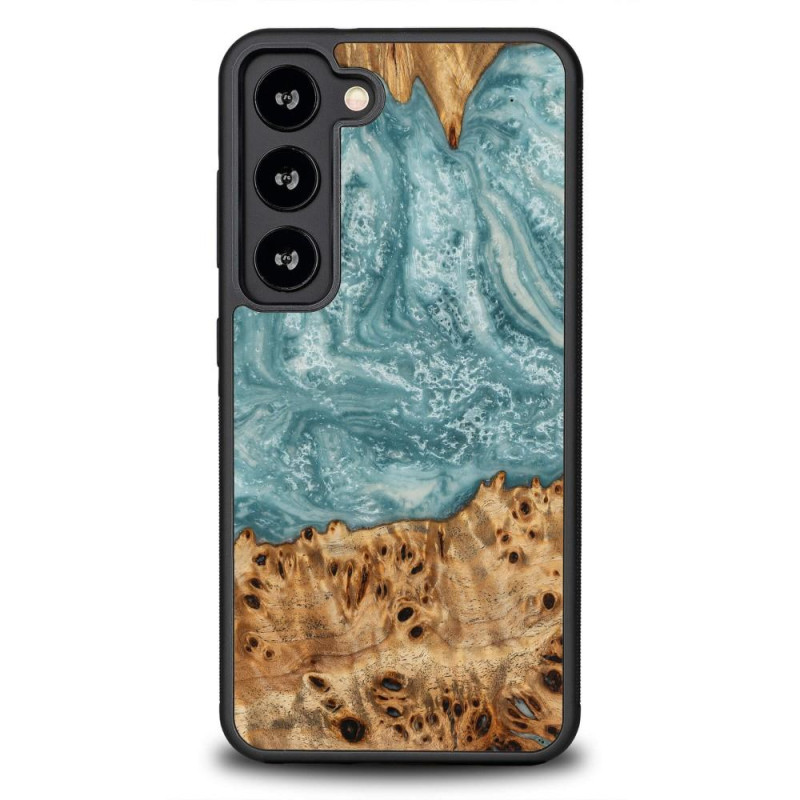 Medinis ir dervos dėklas Samsung Galaxy S23 Bewood Unique Uranus - mėlynos ir baltos spalvos