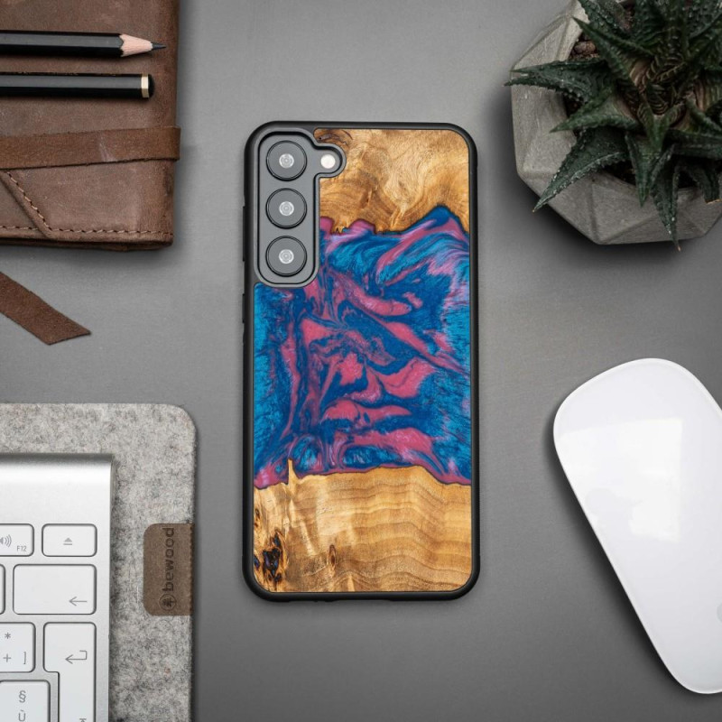 Medinis ir dervos dėklas, skirtas Samsung Galaxy S23 Plus Bewood Unique Vegas - rožinė ir mėlyna
