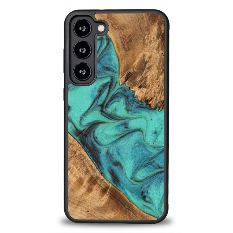 Medinis ir dervos dėklas, skirtas Samsung Galaxy S23 Plus Bewood Unique Turquoise - turkis ir juodas Medinis ir dervos dėklas, skirtas Samsung Galaxy S23 Plus Bewood Unique Turquoise - turkis ir juodas