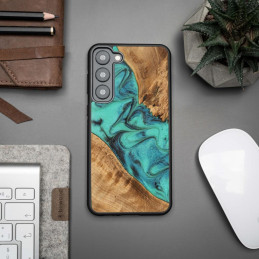 Medinis ir dervos dėklas, skirtas Samsung Galaxy S23 Plus Bewood Unique Turquoise - turkis ir juodas