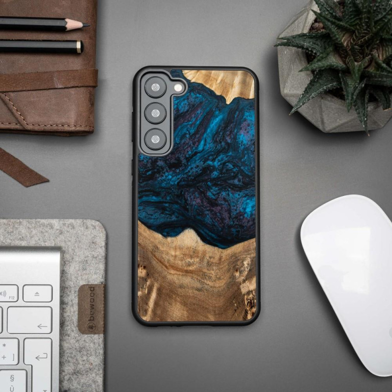 Medinis ir dervos dėklas, skirtas Samsung Galaxy S23 Plus Bewood Unique Neptun - tamsiai mėlyna ir juoda