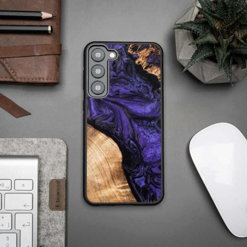 Medinis ir dervos dėklas, skirtas Samsung Galaxy S23 Plus Bewood Unique Violet - violetinė ir juoda