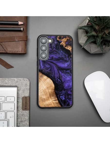 Medinis ir dervos dėklas, skirtas Samsung Galaxy S23 Plus Bewood Unique Violet - violetinė ir juoda