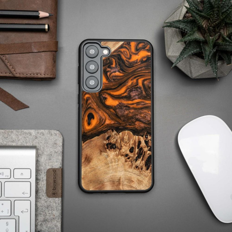 Medinis ir dervos dėklas Samsung Galaxy S23 Plus Bewood Unique Orange - oranžinė ir juoda