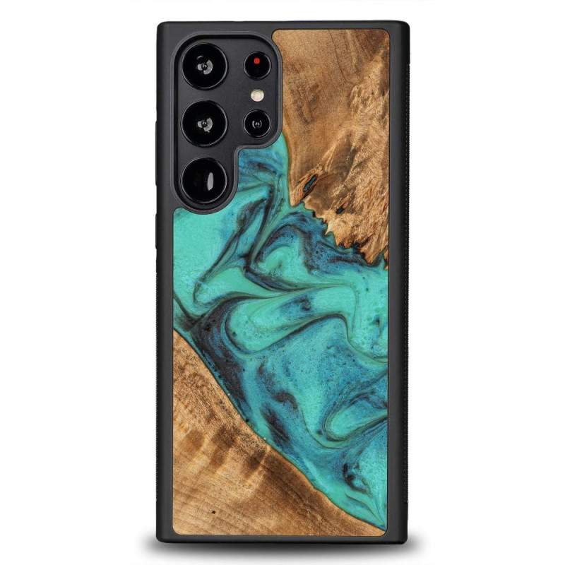 Medinis ir dervos dėklas, skirtas Samsung Galaxy S23 Ultra Bewood Unique Turquoise - turkis ir juodas