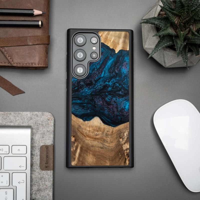 Medinis ir dervos dėklas, skirtas Samsung Galaxy S23 Ultra Bewood Unique Neptun - tamsiai mėlyna ir juoda