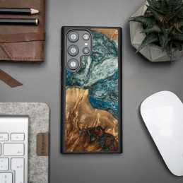 Medinis ir dervos dėklas Samsung Galaxy S23 Ultra Bewood Unique Planet Earth - mėlynai žalias