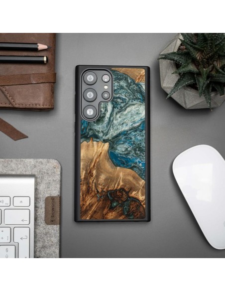 Medinis ir dervos dėklas Samsung Galaxy S23 Ultra Bewood Unique Planet Earth - mėlynai žalias Medinis ir dervos dėklas Samsung Galaxy S23 Ultra Bewood Unique Planet Earth - mėlynai žalias