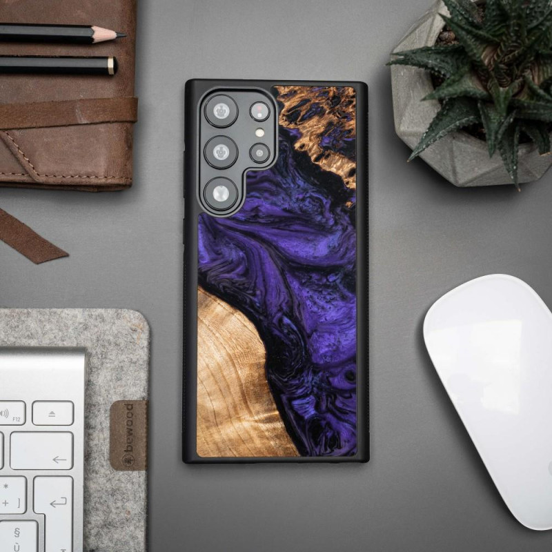 Medinis ir dervos dėklas, skirtas Samsung Galaxy S23 Ultra Bewood Unique Violet - violetinė ir juoda