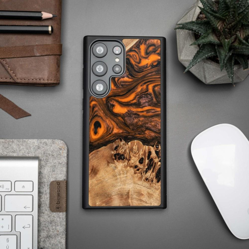 Medinis ir dervos dėklas Samsung Galaxy S23 Ultra Bewood Unique Orange - oranžinė ir juoda