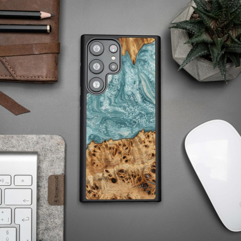Medinis ir dervos dėklas Samsung Galaxy S23 Ultra Bewood Unique Uranus - mėlynos ir baltos spalvos