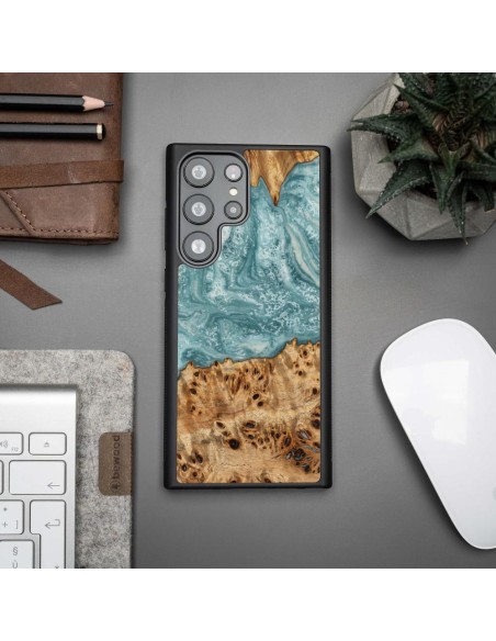 Medinis ir dervos dėklas Samsung Galaxy S23 Ultra Bewood Unique Uranus - mėlynos ir baltos spalvos Medinis ir dervos dėklas Samsung Galaxy S23 Ultra Bewood Unique Uranus - mėlynos ir baltos spalvos