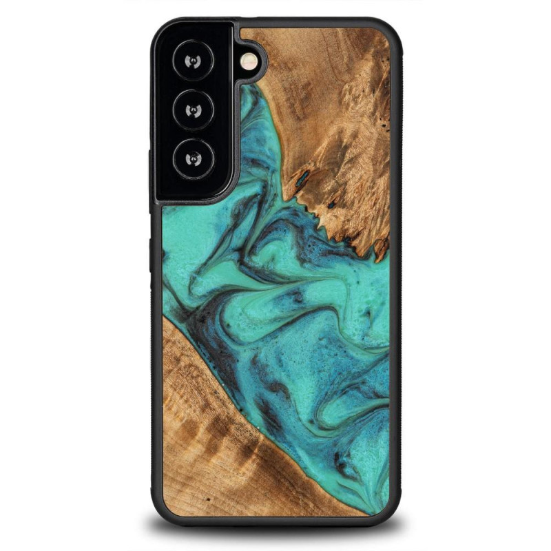 Medinis ir dervos dėklas Samsung Galaxy S22 Bewood Unique Turquoise - turkis ir juodas Medinis ir dervos dėklas Samsung Galaxy S22 Bewood Unique Turquoise - turkis ir juodas