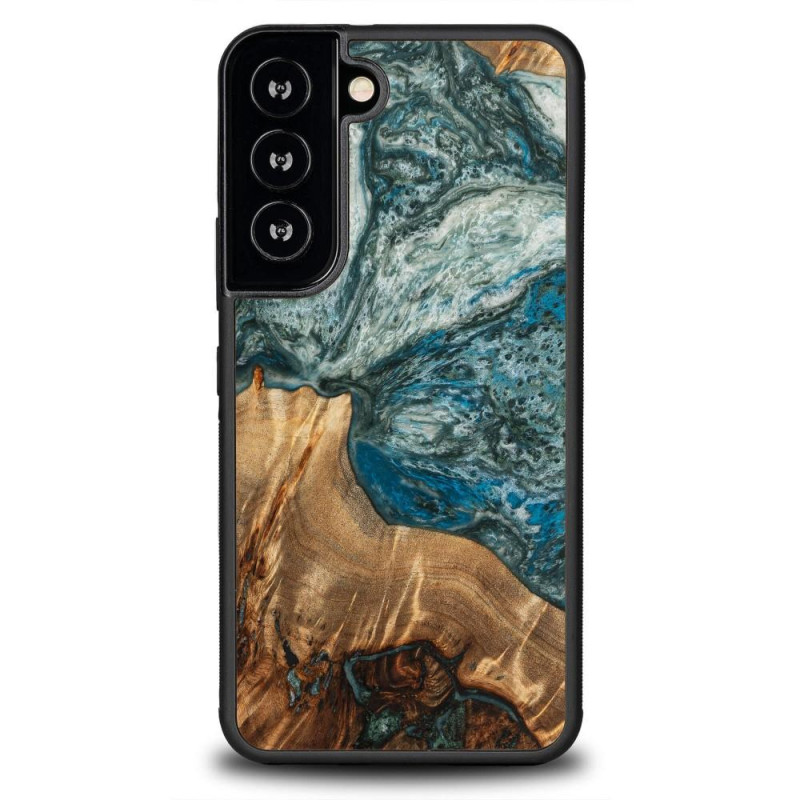 Medinis ir dervos dėklas Samsung Galaxy S22 Bewood Unique Planet Earth - mėlynai žalias Medinis ir dervos dėklas Samsung Galaxy S22 Bewood Unique Planet Earth - mėlynai žalias