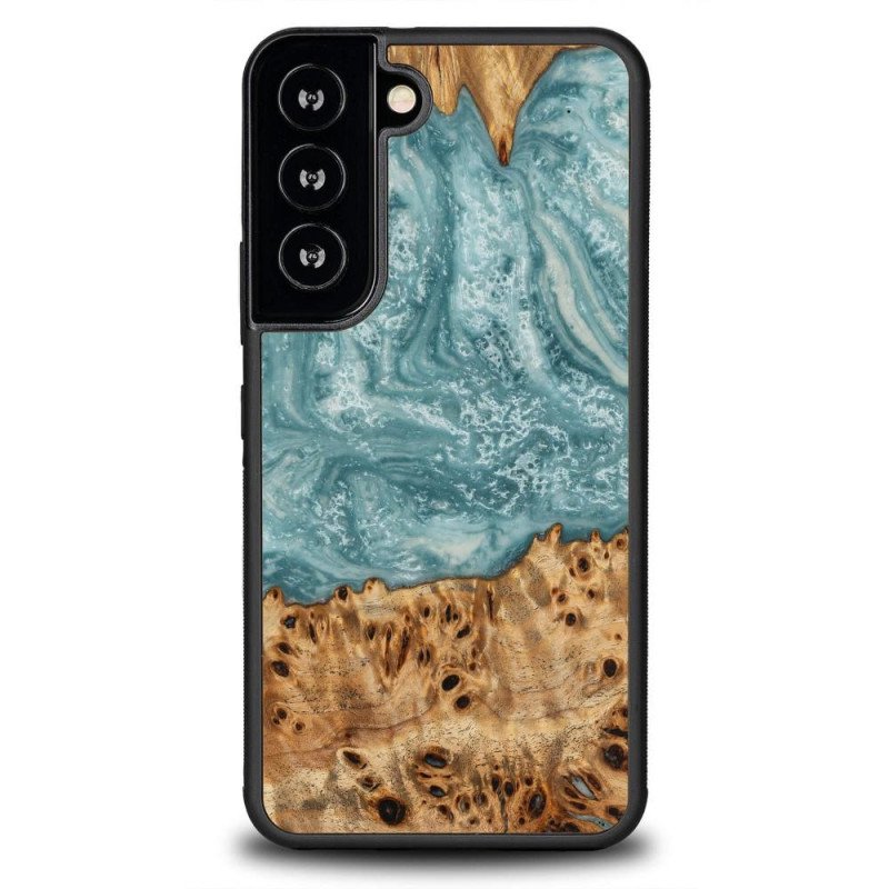 Medinis ir dervos dėklas Samsung Galaxy S22 Bewood Unique Uranus - mėlynos ir baltos spalvos