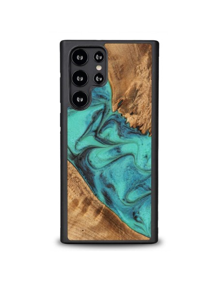 Medinis ir dervos dėklas, skirtas Samsung Galaxy S22 Ultra Bewood Unique Turquoise - turkis ir juodas Medinis ir dervos dėklas, skirtas Samsung Galaxy S22 Ultra Bewood Unique Turquoise - turkis ir juodas