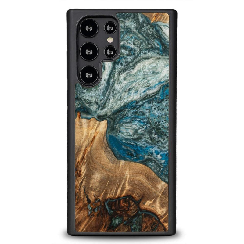 Medinis ir dervos dėklas Samsung Galaxy S22 Ultra Bewood Unique Planet Earth - mėlynai žalias Medinis ir dervos dėklas Samsung Galaxy S22 Ultra Bewood Unique Planet Earth - mėlynai žalias