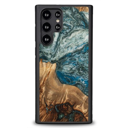 Medinis ir dervos dėklas Samsung Galaxy S22 Ultra Bewood Unique Planet Earth - mėlynai žalias Medinis ir dervos dėklas Samsung Galaxy S22 Ultra Bewood Unique Planet Earth - mėlynai žalias
