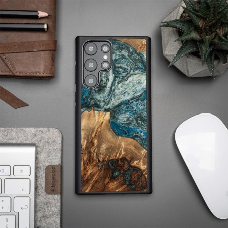 Medinis ir dervos dėklas Samsung Galaxy S22 Ultra Bewood Unique Planet Earth - mėlynai žalias Medinis ir dervos dėklas Samsung Galaxy S22 Ultra Bewood Unique Planet Earth - mėlynai žalias