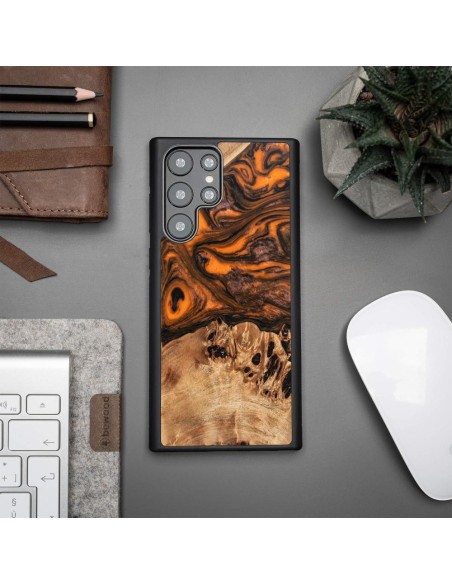 Medinis ir dervos dėklas Samsung Galaxy S22 Ultra Bewood Unique Orange - oranžinė ir juoda Medinis ir dervos dėklas Samsung Galaxy S22 Ultra Bewood Unique Orange - oranžinė ir juoda