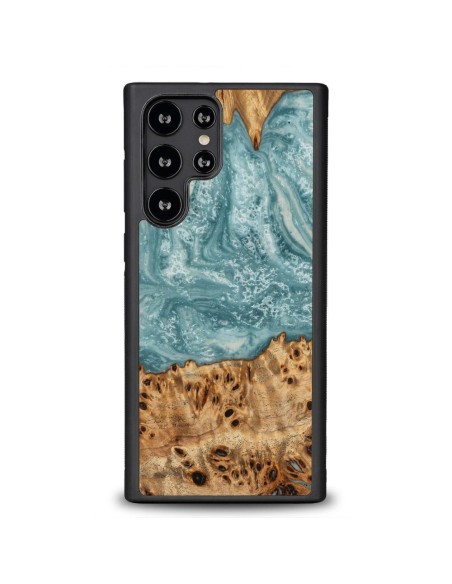 Medinis ir dervos dėklas Samsung Galaxy S22 Ultra Bewood Unique Uranus - mėlynos ir baltos spalvos Medinis ir dervos dėklas Samsung Galaxy S22 Ultra Bewood Unique Uranus - mėlynos ir baltos spalvos