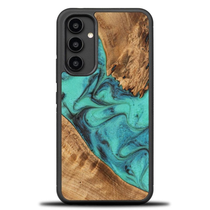 Medinis ir dervos dėklas, skirtas Samsung Galaxy A54 5G Bewood Unique Turquoise - turkis ir juodas