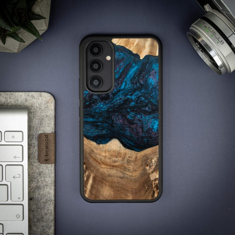 Medinis ir dervos dėklas, skirtas Samsung Galaxy A54 5G Bewood Unique Neptun - tamsiai mėlyna ir juoda