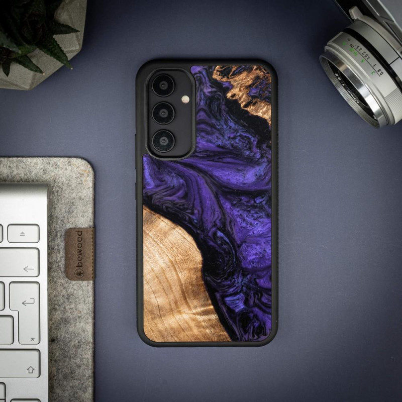 Medinis ir dervos dėklas Samsung Galaxy A54 5G Bewood Unique Violet - violetinė ir juoda