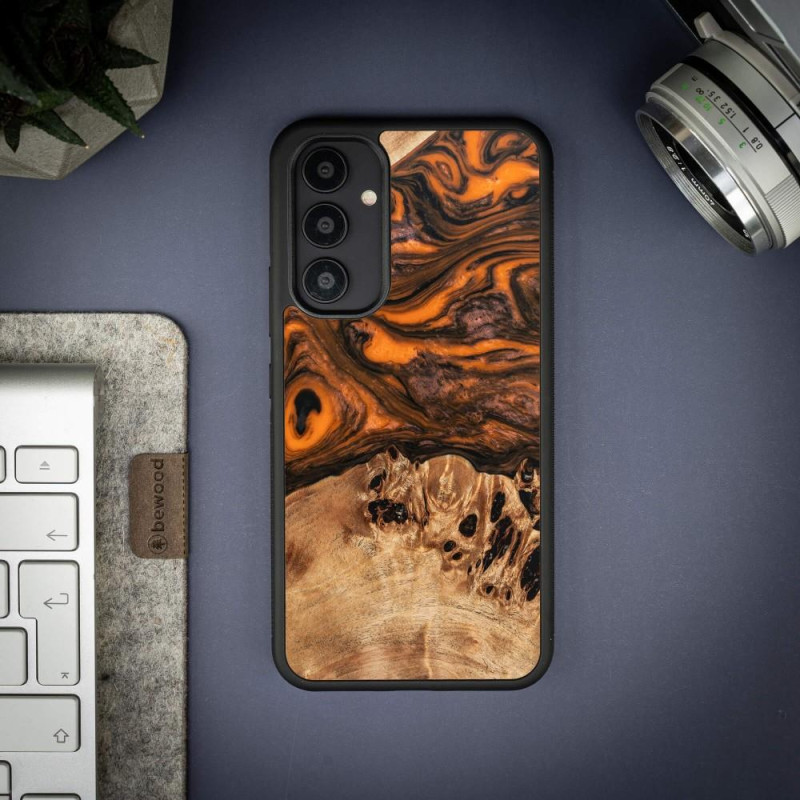 Medinis ir dervos dėklas, skirtas Samsung Galaxy A54 5G Bewood Unique Orange - oranžinė ir juoda