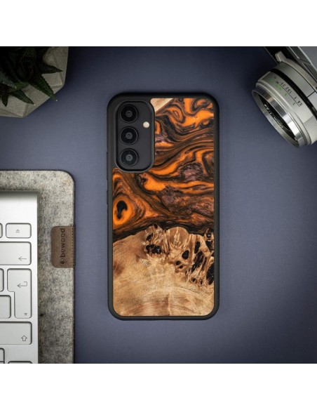 Medinis ir dervos dėklas, skirtas Samsung Galaxy A54 5G Bewood Unique Orange - oranžinė ir juoda