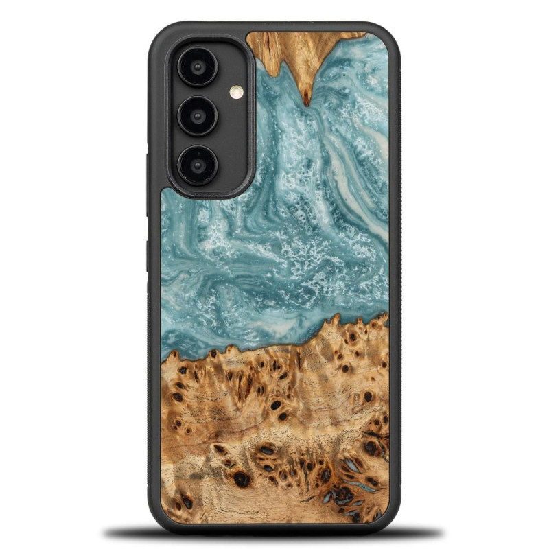 Medinis ir dervos dėklas Samsung Galaxy A54 5G Bewood Unique Uranus - mėlynos ir baltos spalvos
