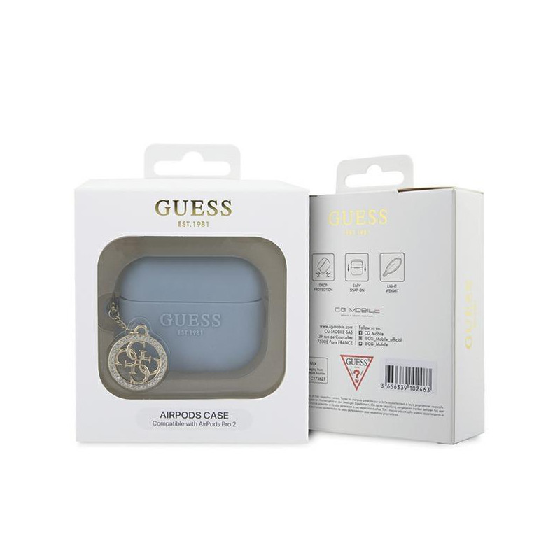 Guess 3D Rubber 4G Diamond Charm dėklas, skirtas AirPods Pro 2 – mėlynas