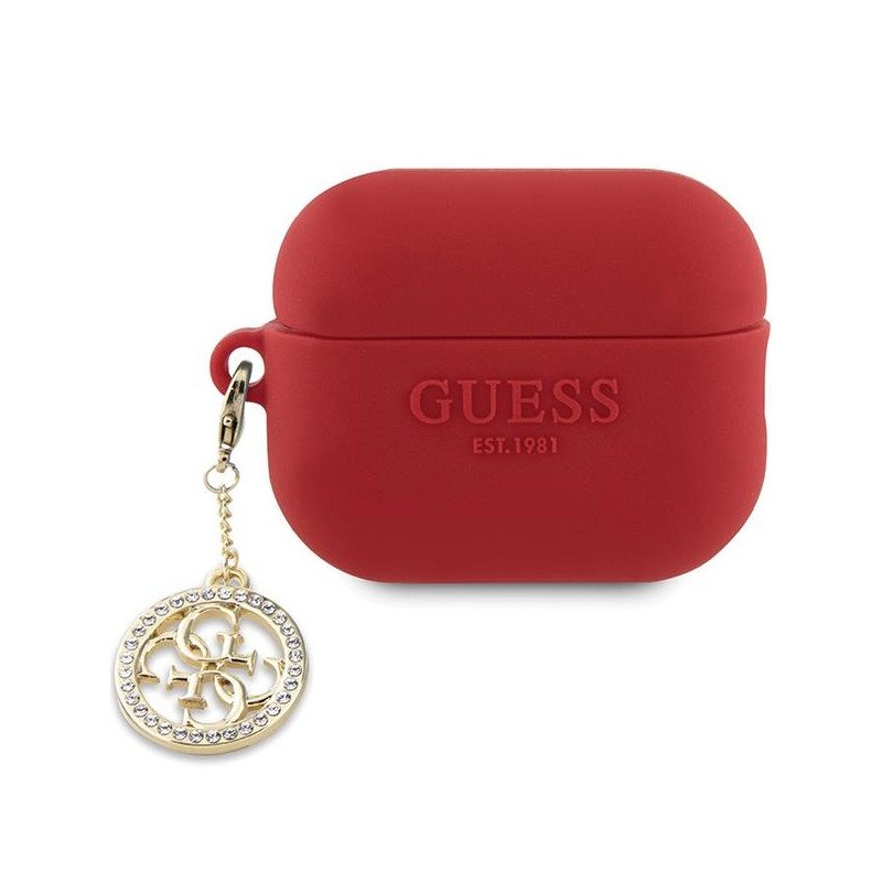 Guess 3D Rubber 4G Diamond Charm dėklas, skirtas AirPods Pro 2 – raudonas Guess 3D Rubber 4G Diamond Charm dėklas, skirtas AirPods Pro 2 – raudonas