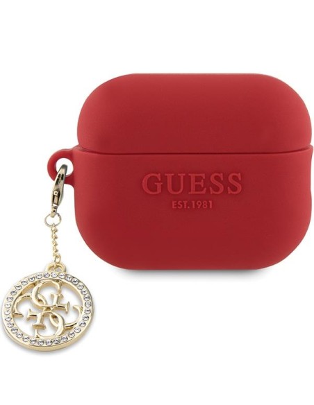 Guess 3D Rubber 4G Diamond Charm dėklas, skirtas AirPods Pro 2 – raudonas