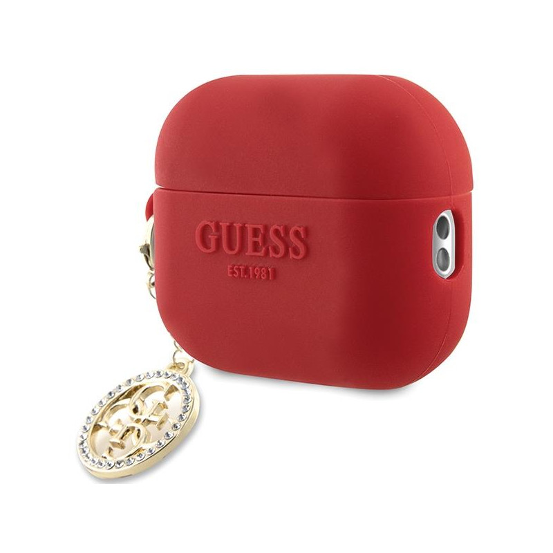 Guess 3D Rubber 4G Diamond Charm dėklas, skirtas AirPods Pro 2 – raudonas