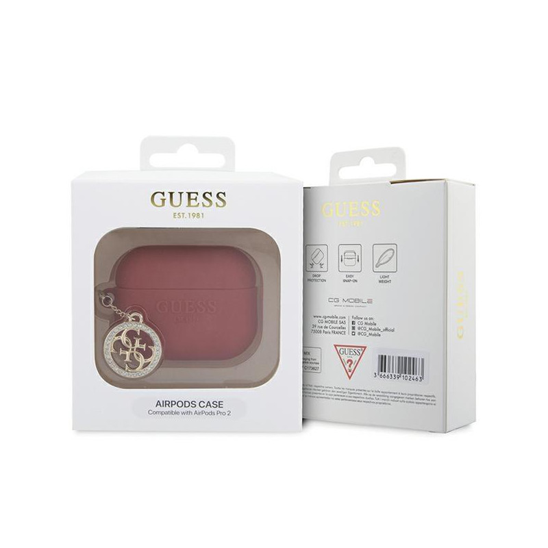 Guess 3D Rubber 4G Diamond Charm dėklas, skirtas AirPods Pro 2 – raudonas